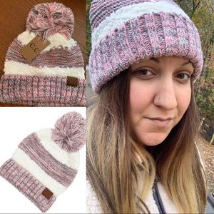 C.C Sherpa Knit Pom Pom Beanie NWT Rose Pink